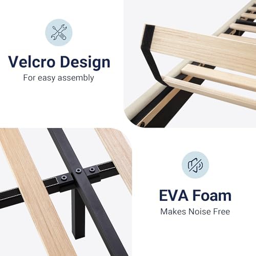 Allewie Queen Size Platform Bed Frame with Velvet Upholstered Headboard and Wooden Slats Support, Fully Upholstered Mattress Foundation/No Box Spring Needed/Easy Assembly, Cream - Image 5