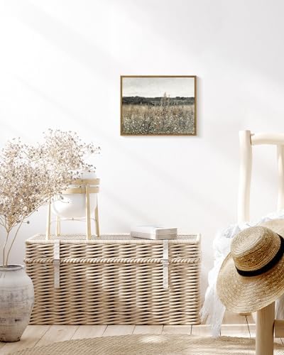 InSimSea Framed Canvas Wall Art Vintage Decor, Wildflower Field Canvas Wall Art Paintings Prints, Rustic Landscape Wall Decor for Bathroom Office, Office Dining Room Decor, 11"x14" - Image 3