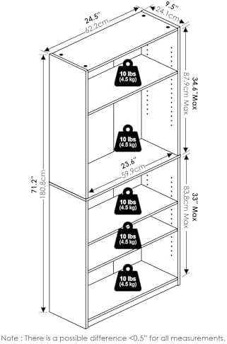 Furinno Jaya 5-Tier Book Shelf with Adjustable Shelves, Light Sage - Image 2