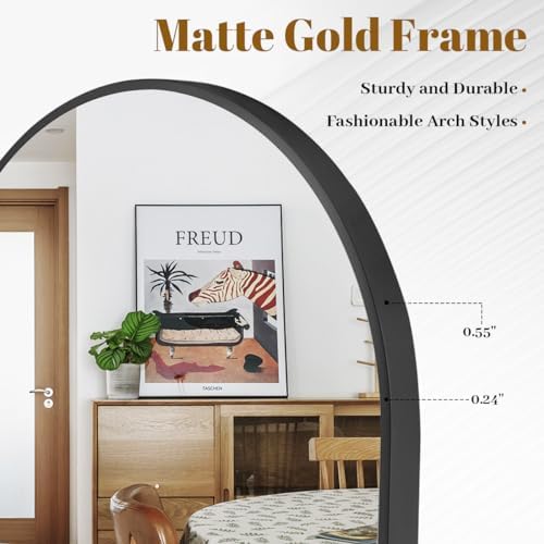 VooBang Arched Wall Mirror, 26 x 41 inch Arch Bathroom Mirror, Wall Mounted Vanity Mirror with Arch Metal Frame, Modern Bathroom Vanity Mirror for Bedroom, Living Room, Hanging or Leaning, Black - Image 3