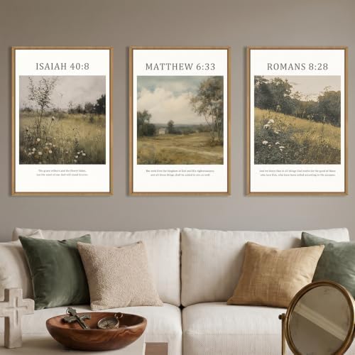 LHIUEM Large Bible Christian Scripture Framed Canvas Wall Art Set,Jesus Religious Verse Wall Decor,Vintage Nature Flowers Artwork for Living Room,Bedroom,Dining Room,Office -16"x24"x3 by LHIUEM