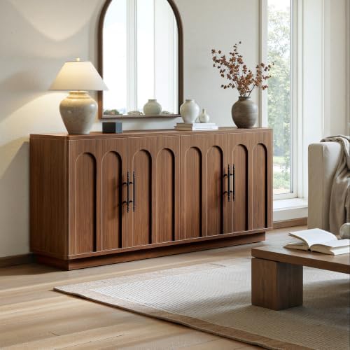 Evermagin 67" Arched Walnut Sideboard Buffet Cabinet with Storage - Image 6