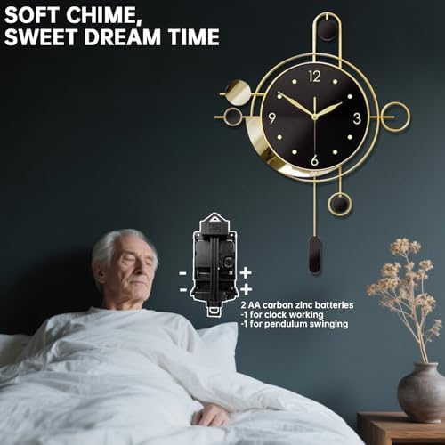Wall Clock with Pendulum,Silent Non Ticking Battery Operated Modern Large Wall Clocks for Living Room Bedroom Farmhouse Office Kitchen Home Wall Decor-15.7x21.6Inch(Golden) - Image 3