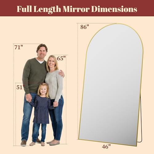 Suidia 86"x46" Arched Full Length Mirror with Stand, Gold Floor Mirror - Image 4