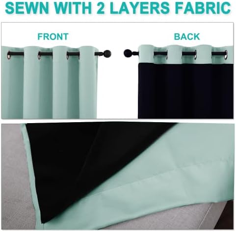 NICETOWN Aqua Blue 100% Blackout Lined Curtains, 2 Thick Layers Completely Blackout Window Treatment Thermal Insulated Drapes for Kitchen/Bedroom (1 Pair, 55-inch Width x 68-inch Length per Panel) - Image 5