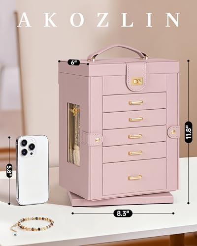 AKOZLIN 6-Tier Jewelry Box Organizer 5 Drawers Storage M-L Pink - Image 2
