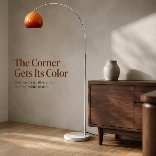 Mid Century Modern 72IN Orange Glass Arch Floor Lamp for Living Room - Image 4