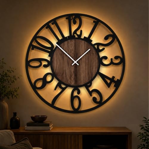 30" Silent Large Wall Clock – Glow Night Light, Battery Operated by Casaformia