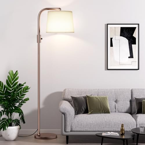 Ambimall Fully Dimmable Floor Lamp with 9W LED Bulb - Standing Lamp for Living Room with Adjustable Head, Modern Tall Light with Rotary Switch for Office, Brown and White by Ambimall