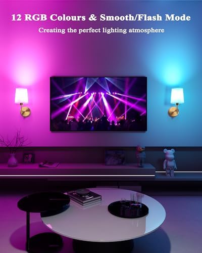 Battery Operated Wall Sconces Set of 2, Remote Control, RGB Bulb, Gold - Image 4