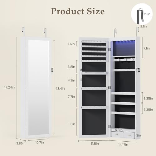 OLIXIS 6 LEDs Jewelry Armoire Cabinet with 47.2" Full Length Mirror - Image 2