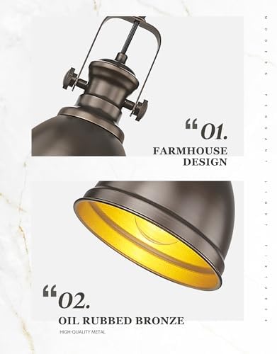 2-Pack Oil Rubbed Bronze Pendant Light Kitchen Island, Metal Shade - Image 3