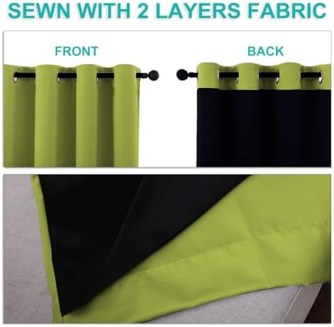 NICETOWN 100% Blackout Curtains 45 inches Long, Fresh Green, 1 Pair, 42 inches Width Each Panel, 2 Thick Layers Completely Blackout Window Treatment Thermal Insulated Lined Drapes for Small Window - Image 5