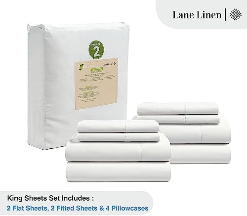 LANE LINEN King Sheets 100% Organic Cotton Cooling Soft 8pc Percale - White - Image 2