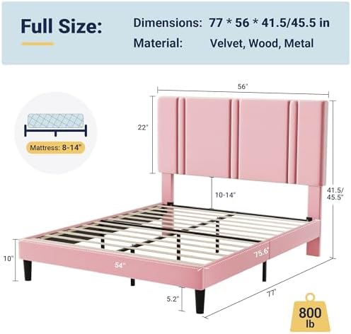 Allewie Full Size Platform Bed Frame with Velvet Upholstered Headboard - Image 2