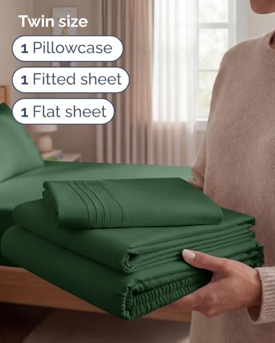 Twin Size 3 Piece Sheet Set - Breathable & Cooling Sheets - Emerald Green - Image 3