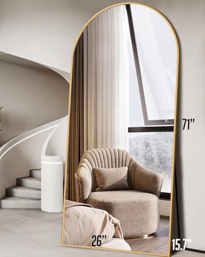 DMWOODFL 71"x26" Arched Full-Length Mirror with Explosion-Proof HD Glass - Oversized Floor or Wall-Mounted Full Body Mirror for Bedroom, Living Room, and Cloakroom (Gold) - Image 2