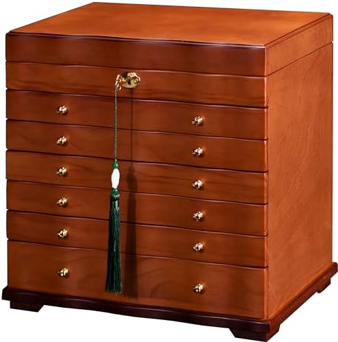 Solid Wood Jewelry Box with Lock, 9-Layer Large Storage Organizer by WelcometotheXloverise