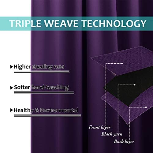 NICETOWN 100% Blackout Curtains with Black Liner Backing, Thermal Insulated Curtains for Living Room, Noise Reducing Drapes, Royal Purple, 37" Wide x 40" Long Per Panel, Set of 2 Panels - Image 6