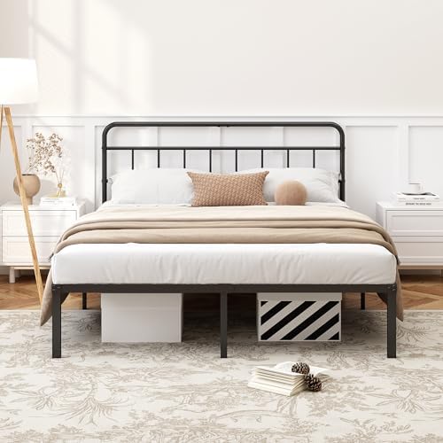 Kujielan 12 inches Full Size Bed Frame with Minimalist Headboard, Black - Image 3