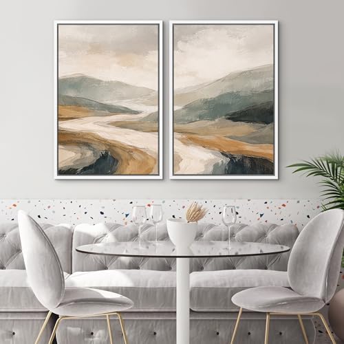 SIGNWIN Framed Wall Art Print Set Neutral Abstract Landscape Mountain Valley Photography Modern Art Rustic Relax/Calm Multicolor for Living Room, Bedroom, Office - 24"" x36 x2 WHITE - Image 2