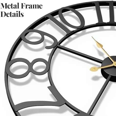 Cuspin 20 Inch Wall Clock for Living Room Decor Black Metal Round Clock - Image 3