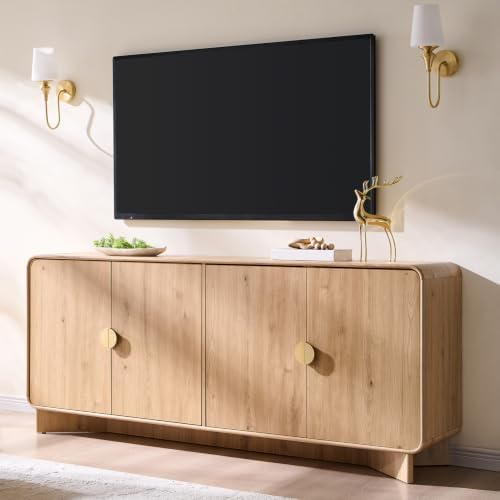 IFGET 70" Modern TV Stand with Storage, Wood Curved TV Console, Natural Oak by IFGETEnrichYourLivingSpace