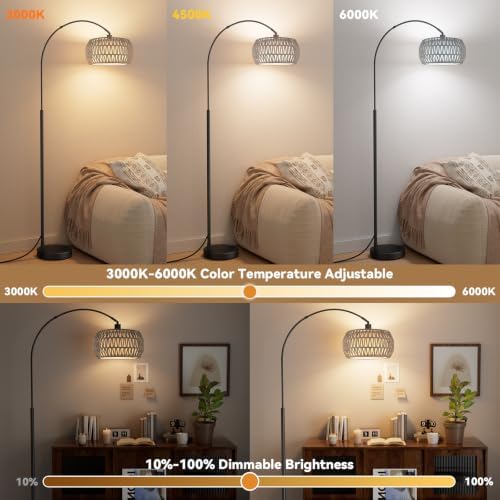 Ambimall Boho Arc Floor Lamp, Color Temp and Brightness Adjustable, Grey - Image 3