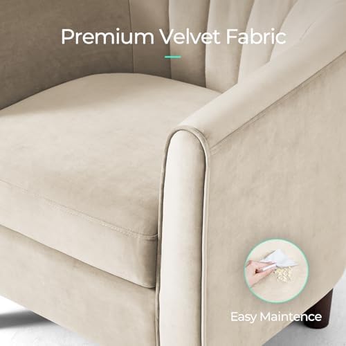 LINSY Accent Chair with Ottoman, Modern Barrel Chair Small Armchair Reading Chair with Footrest, Comfy Round Arms Chair for Living Room Bedroom Reading Room, Velvet, Cream - Image 3