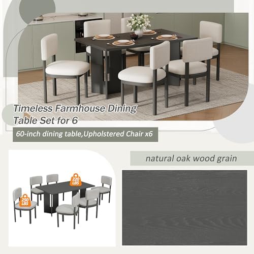 VilroCaz 7-Piece Farmhouse Wood Dining Set, 60" Rectangular Dining Table and with 6 Upholstered Chairs for Dining Room, Kitchen and Living Room, Cutout Table Legs (Gray-27K) - Image 4