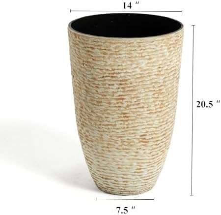 Worth 9 Gallon Tall Round Planters Set of 2-14" Dia x 21" H Stone Finish Flower Pots Indoor Decorative Container Garden Patio Unbreakable Beige - Image 6