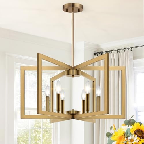25"-61" Height Adjustable Modern Brass Chandelier for Dining Room, No Assembly Required Brass Dining Room Light Fixture Over Table, Industrial Metal Pendant Lights Fixture for Kitchen Island by BringBrightnesstoYourLife