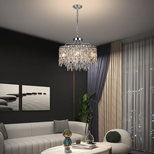 18" 6-Light Modern Round Crystal Chandeliers for Dining Room,Chrome - Image 3