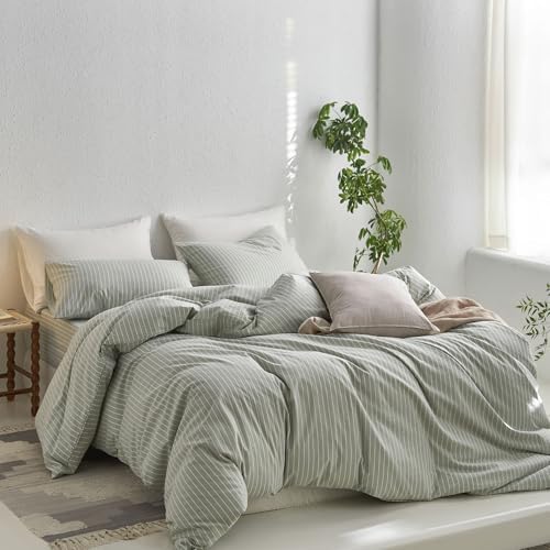 MooMee Striped Duvet Cover Set 100% Washed Cotton Linen Like - Image 3