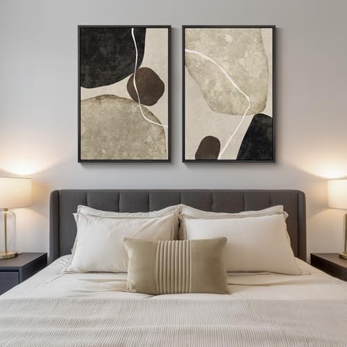 Large Framed Neutral Black Brown Abstract Wall Art for Living Room, 24x36 - Image 4