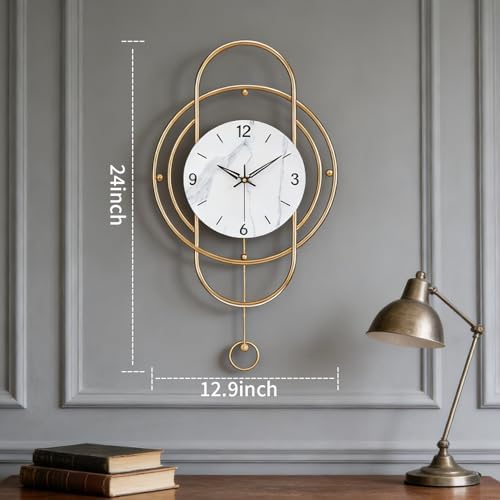 SIN&MI Large Wall Clocks for Living Room Decor Modern Metal Silent Decoration Wall Clock Battery Operated Non-Ticking for Kitchen Bedroom Office Home Clock Wall Decor for Indoor House/12.9 * 24 Inch - Image 6