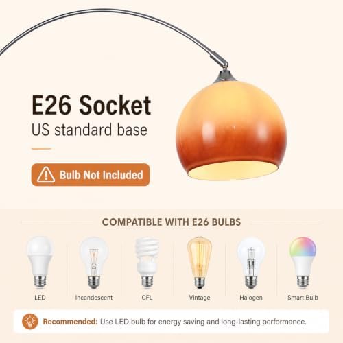 Modern Arc Floor Lamp with Orange Glass Shade, Mid Century Standing Lamp - Image 5