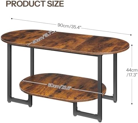 HOOBRO Coffee Table for Living Room, Oval Small Coffee Table with 2-Tier Open Storage Shelf, Industrial Cocktail Tea Table, Wooden Desktop Center Table, Farmhouse, Home Office, Rustic Brown BF09KF01 - Image 2