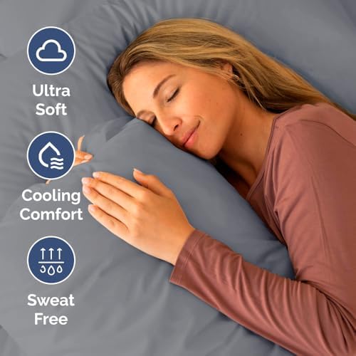 Short Queen Size 4 Piece Bed Sheet Set - RV Short Queen Sheets - Steel Blue - Image 4