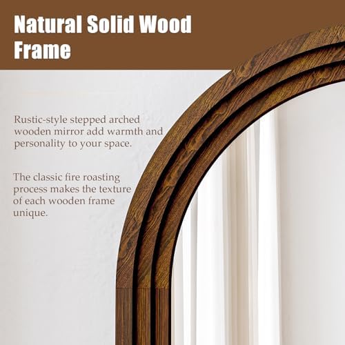 30"x71" Full Length Mirror Solid Wood Frame, Arched Floor Mirror Full Length with Stand, Room Decor Big Full Body Mirror with HD Tempered Glass for Bedroom, Living Room, Walnut Wood - Image 2