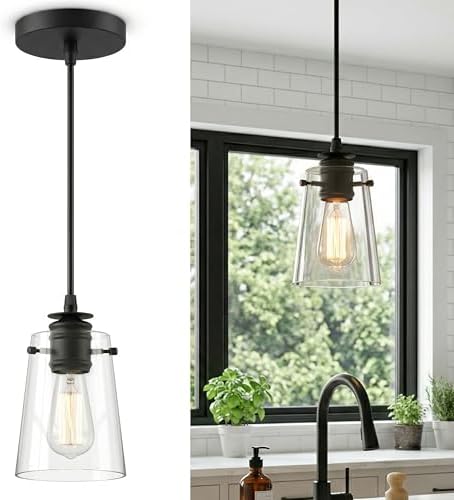 Black Pendant Lights Kitchen Island,Modern Glass Hanging Light Fixtures by GOOUQA
