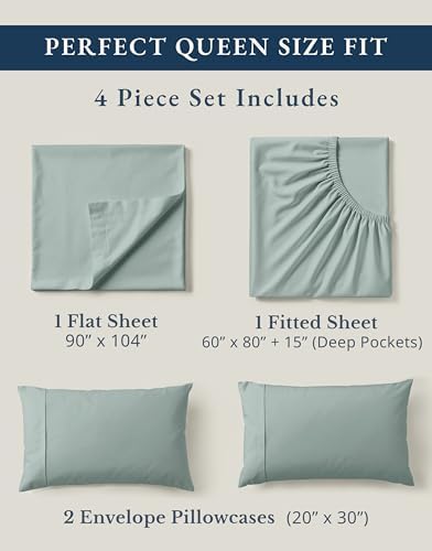 LANE LINEN Queen Bed Sheets 100% Organic Cotton 4pc Percale - French Blue - Image 4
