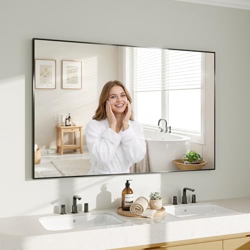 Koonmi Black Mirrors for Wall, 30x48 Inch Bathroom Mirror, Rectangular Wall Mirror for Living Room Bedroom Bathroom, Hangs Horizontally or Vertically by KOONMI