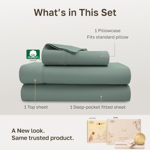 California Design Den 100% Cotton Sateen Twin Sheets Set, 3 Pcs, Sage Green - Image 3