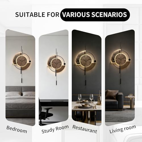 SIN&MI Wall Clock with Light,Decorative Wall Clocks with Pendulum,Silent Quality Quartz Clock Battery Operated,Large Clock for Living Room,Kitchen,Home,Bedroom Wall Decor,16.5 * 31.5 Inch - Image 5