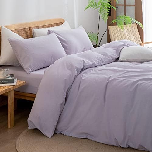 BESTOUCH Cotton Solid Duvet Cover Set Linen Feel Taro Purple Super Queen - Image 2