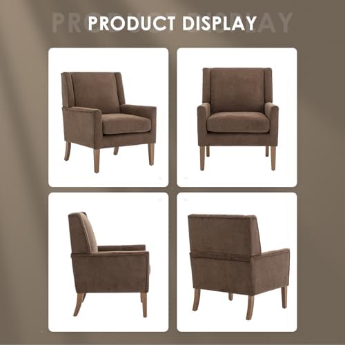 COLAMY Modern Wingback Living Room Chair Set of 2, Upholstered Fabric Accent Armchair, Single Sofa Chair with Lounge Seat and Wood Legs for Bedroom/Office/Reading Spaces, Brown - Image 6
