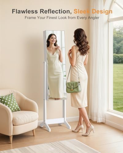 Nicetree Freestanding Jewelry Cabinet, Full Length Mirror, Moon White - Image 2