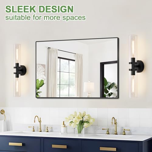 Wall Sconces Set of Two, Hardwired Matte Black Bathroom Sconces Wall Lighting with Clear Glass, Modern Sconces Wall Decor Set of 2 Bathroom Light Fixtures for Mirror Hallway (Bulbs Not Included) - Image 6