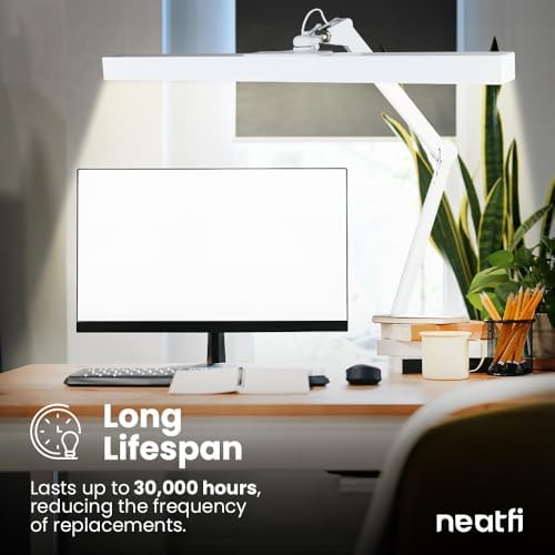 Neatfi 3,000 Lumens Ultra LED Desk Lamp with Clamp, 30W Dimmable Monitor Light, 5 Brightness Levels & 5 Light Modes (White, 28 Inches with Metal Arm) - Image 2